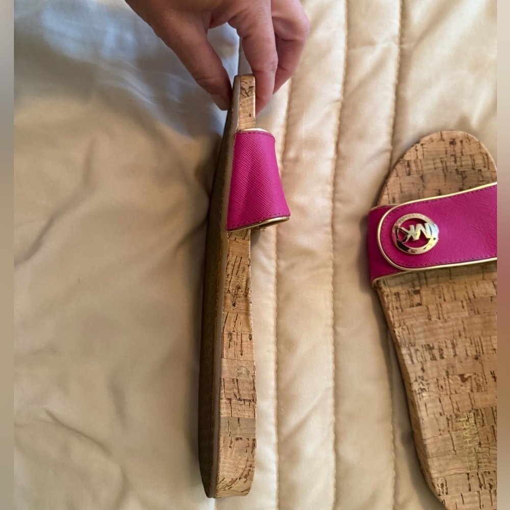 Michael Kors Pink Cork Sandals with Gold Accents - Picture 4 of 9